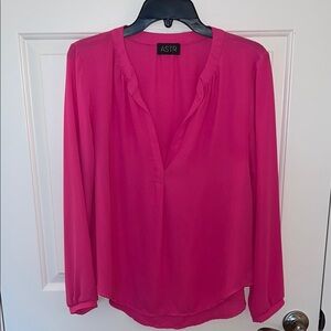 NEW ASTR Pink Relaxed Blouse with Mandarin Collar